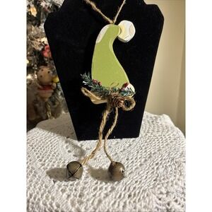 Vintage Green Wooden Hat Bell Ornament